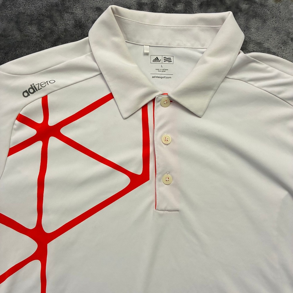 Adidas Adizero Golf Polo‎ Shirt Men's Large White Red Geometric Performance